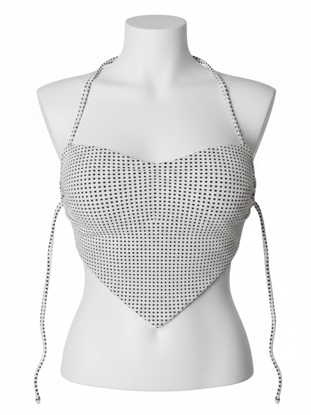 White Halter Bandana Top with Black Micro Dot Print
